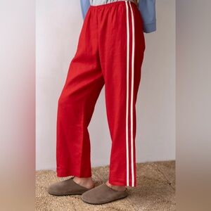 Donni Linen Red Stripe Cropped Pant